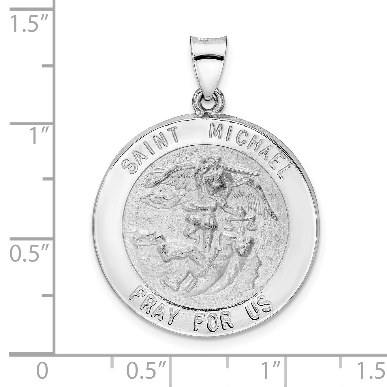 Dije de San Miguel en Oro Blanco de 14k Pulido y Satinado (Hueco) - Image 3
