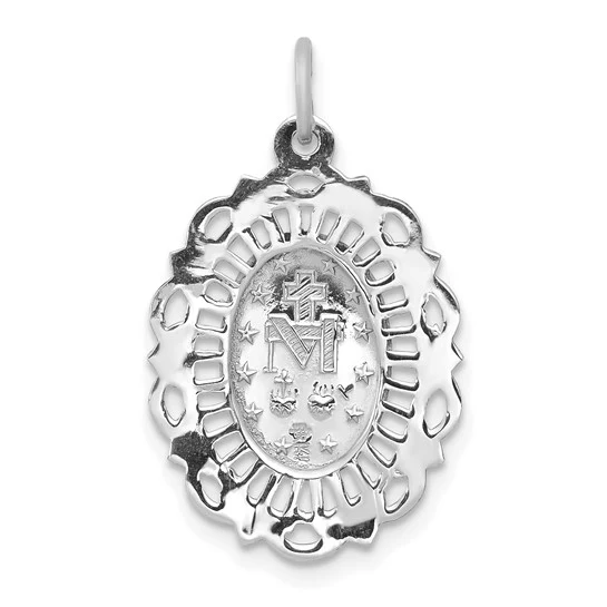Dije Sólido de Medalla Milagrosa en Oro Blanco de 14k - Image 3