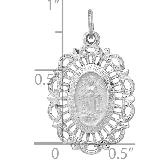 Dije Sólido de Medalla Milagrosa en Oro Blanco de 14k - Image 4