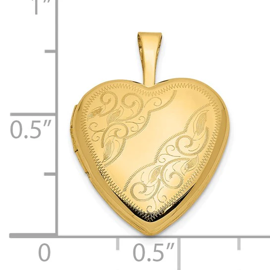 14k Oro Amarillo 16mm Locket Corazón con Hojas y Enredos - Image 4
