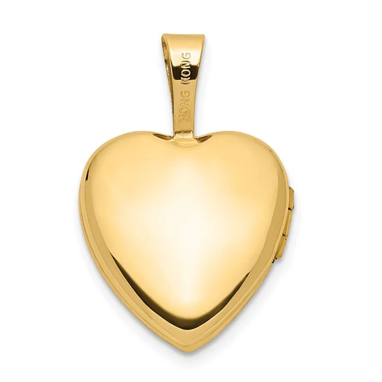 Locket Corazón en Oro Amarillo 14k de 12mm con Acabado Satinado y Rosa de Esmalte - Image 2