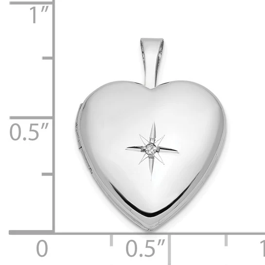 Locket de Corazón de Oro Blanco de 14k de 16 mm con Diamante de 0.01 ct - Image 5