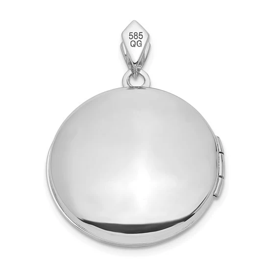 14k Oro Blanco Filigrana Locket Redondo de 20 mm con Diamante de 0.01 ct - Image 3