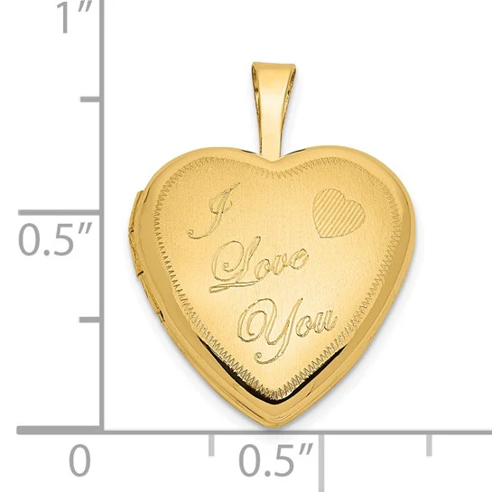 Locket de Corazón "I LOVE YOU" en Oro Amarillo Pulido y Satinado de 14k - Image 5