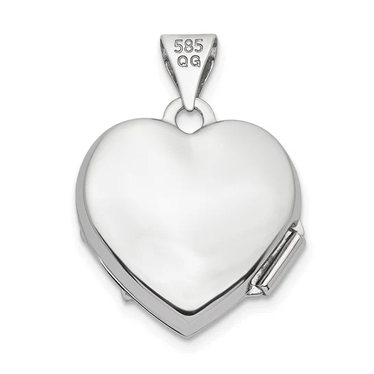 Locket Corazón de Oro Blanco de 14k con Diamante de 0.01ct (15mm) - Image 3