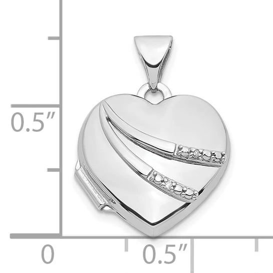 Locket Corazón de Oro Blanco de 14k con Diamante de 0.01ct (15mm) - Image 5
