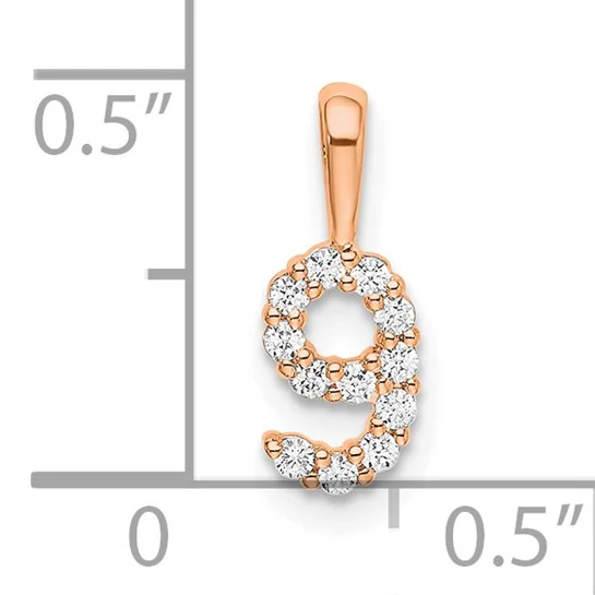 Colgante Número 9 en Oro Rosa de 14k con Diamantes - Image 4