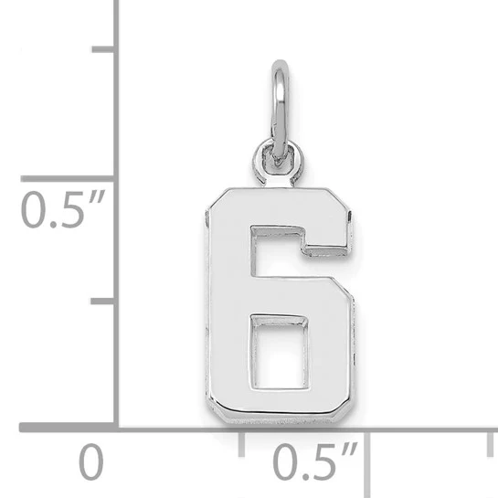 Dije Número 6 Pulido en Oro Blanco de 14k - Image 3