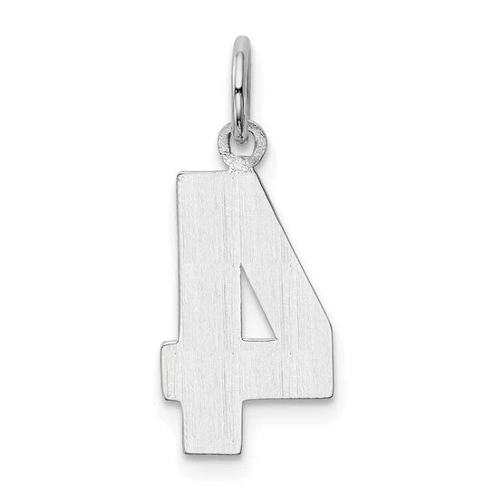 Dije Número 4 Pulido Pequeño en Oro Blanco de 14k - Image 3