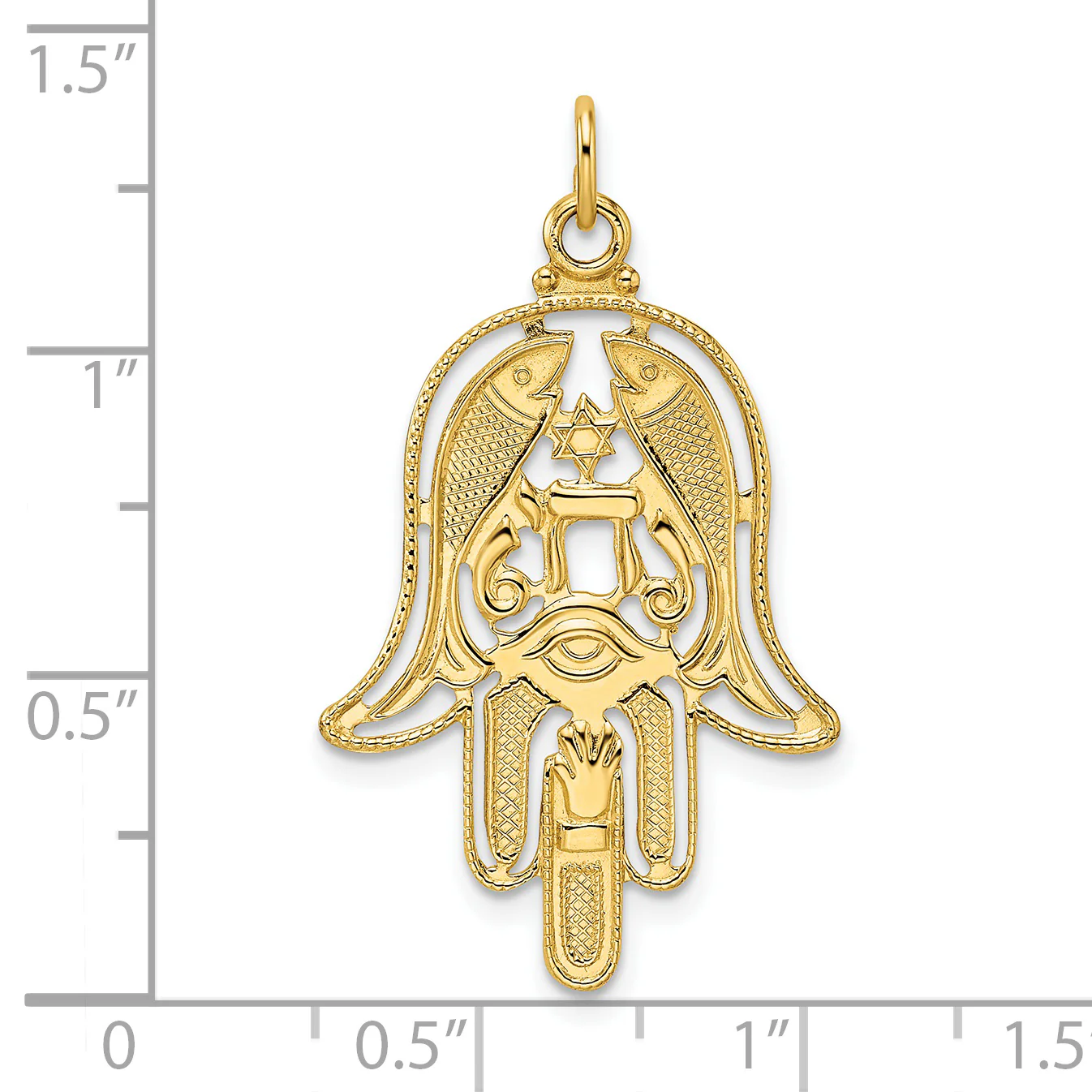 Dije Hamsa Sólido en Oro de 14k Pulido y Texturizado - Image 3
