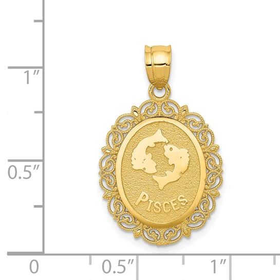 Colgante Ovalado del Zodiaco Piscis en Oro Amarillo de 14k con Acabado Satinado y Pulido - Image 4