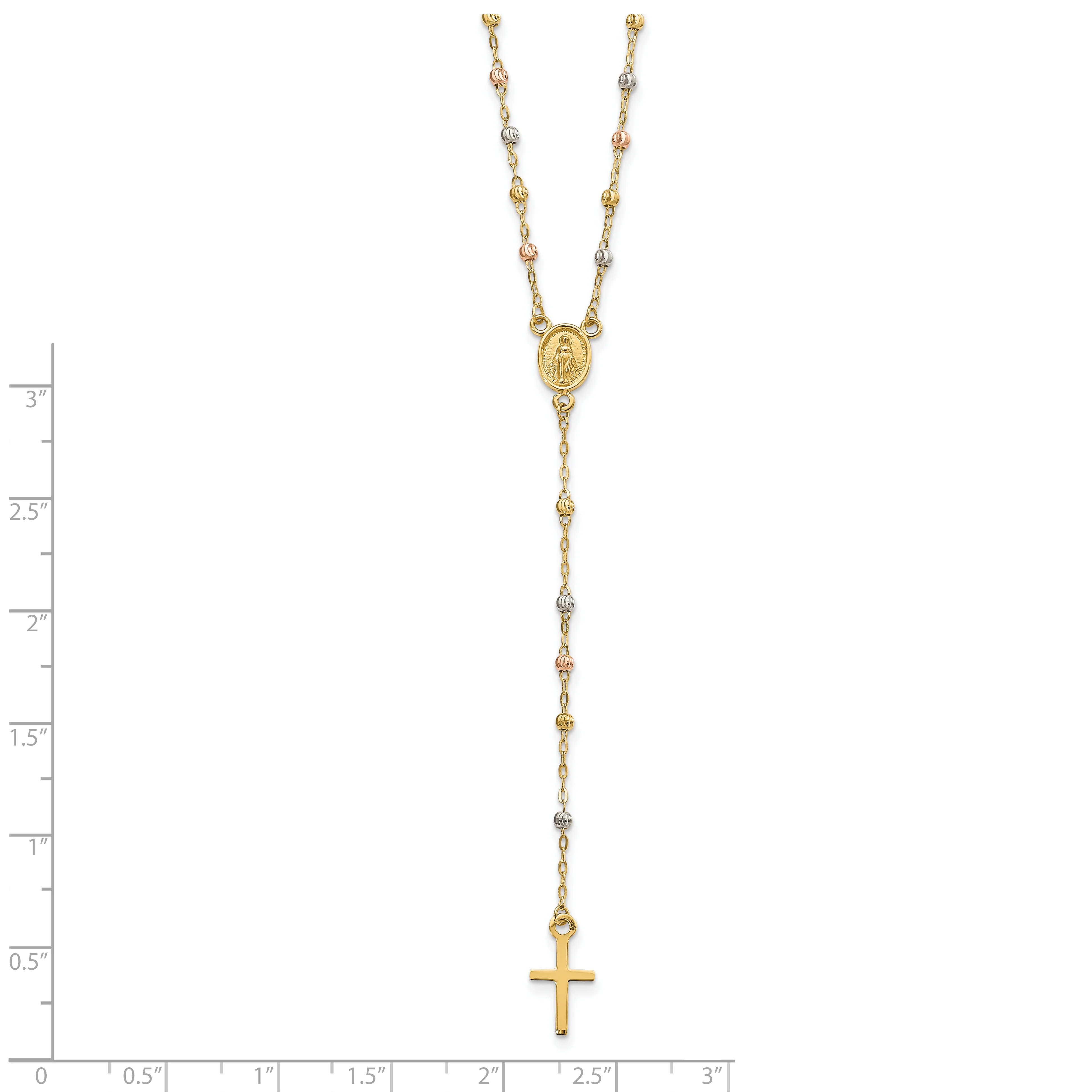 Collar de Rosario con Cuentas de 14K Tricolor, 17 Pulgadas con Extensión de 3 Pulgadas - Image 3