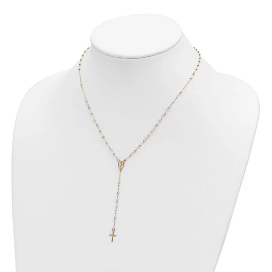 Collar de Rosario con Cuentas de 14K Tricolor, 17 Pulgadas con Extensión de 3 Pulgadas - Image 4