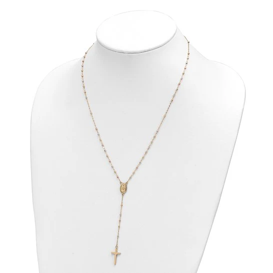 Collar de Rosario de 14K Tricolor con Cuentas y Extensión de 3 Pulgadas, 17 Pulgadas de Largo - Image 4
