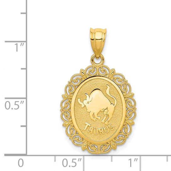 Colgante Ovalado del Zodiaco Tauro en Oro Amarillo de 14K con Acabado Satinado y Pulido - Image 4