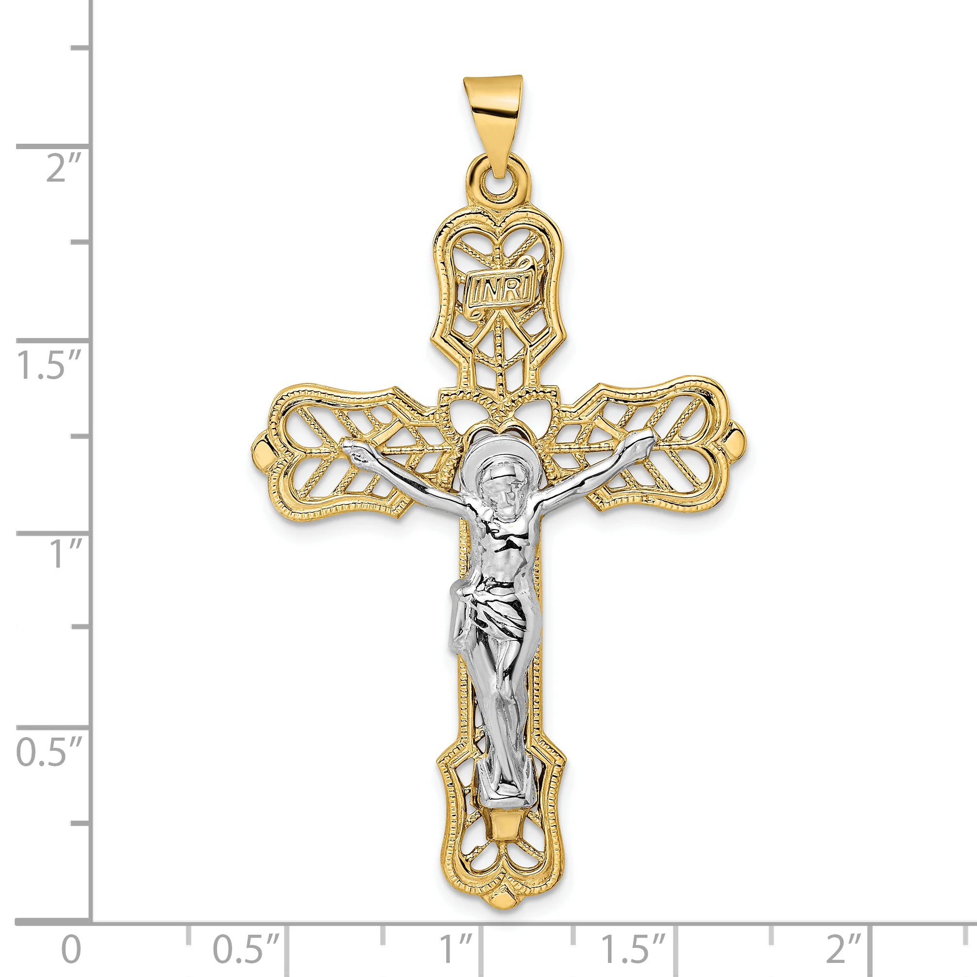 Colgante de Crucifijo Filigrana INRI en Oro de 14k Bicolor Sólido - Image 3