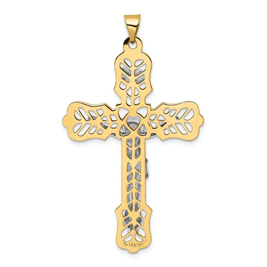 Colgante de Crucifijo Filigrana INRI en Oro de 14k Bicolor Sólido - Image 4