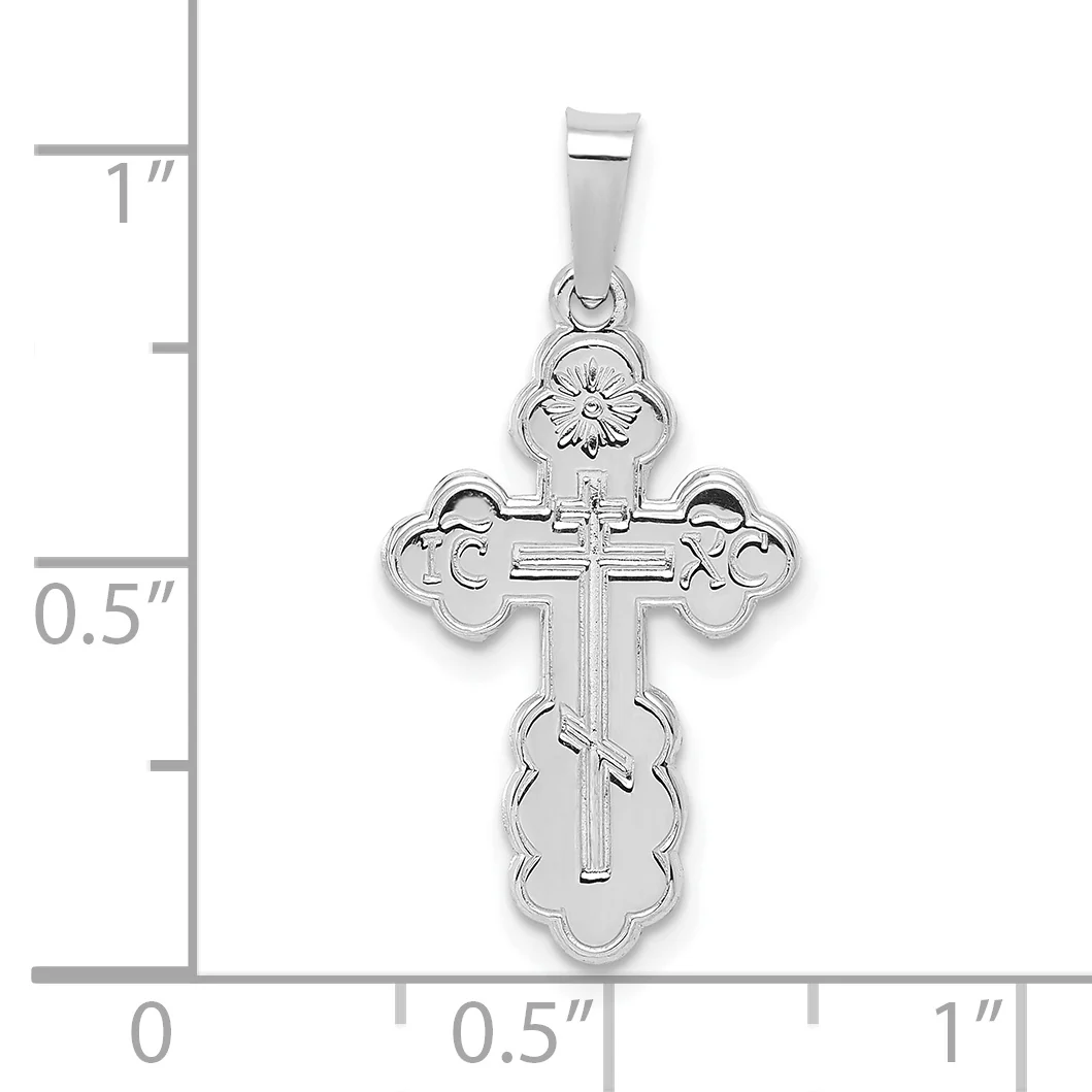 Colgante de Cruz Sólida Ortodoxa en Oro Blanco de 14k Pulido - Image 3