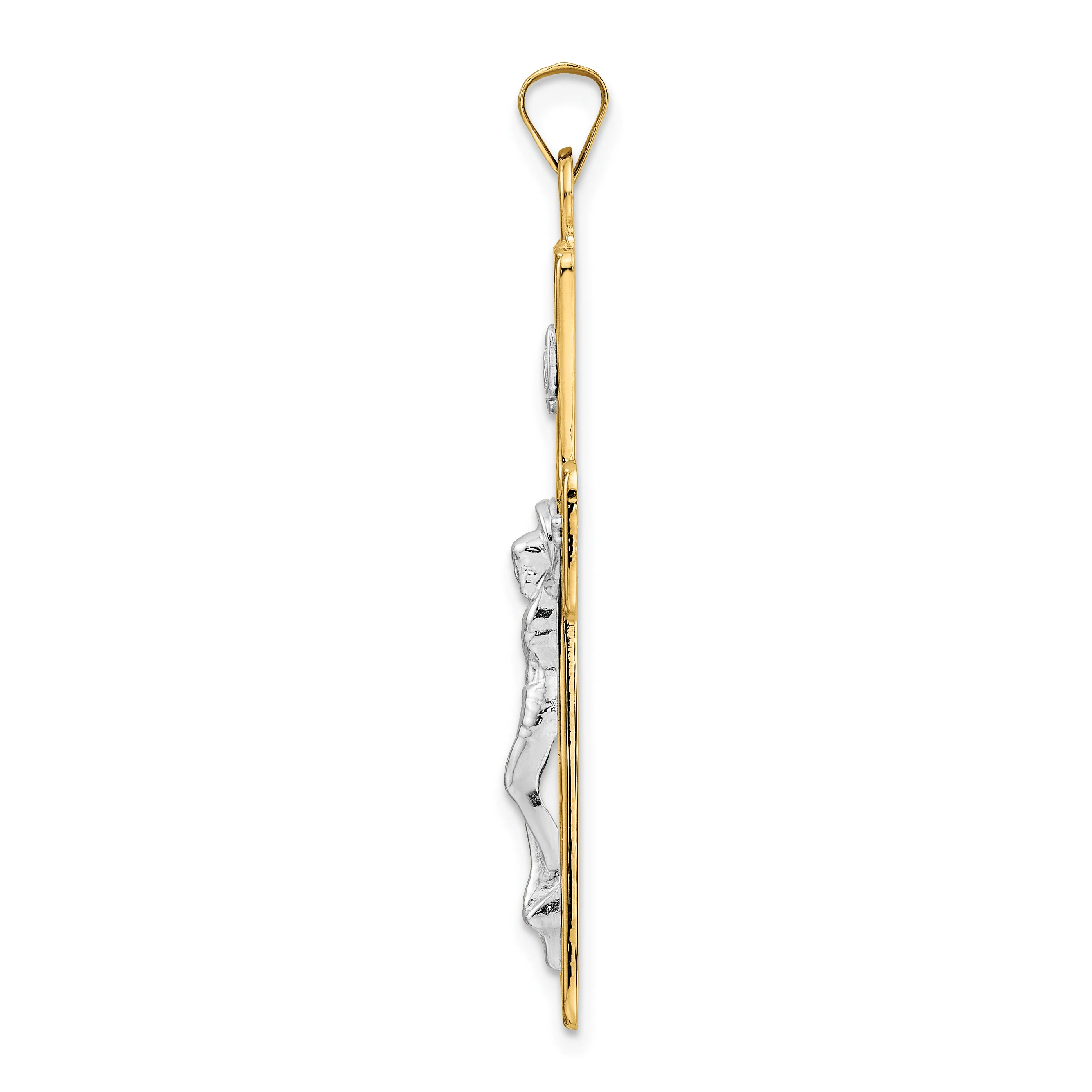 Colgante de Crucifijo INRI Sólido Pulido en Oro de 14k Bicolor - Image 2