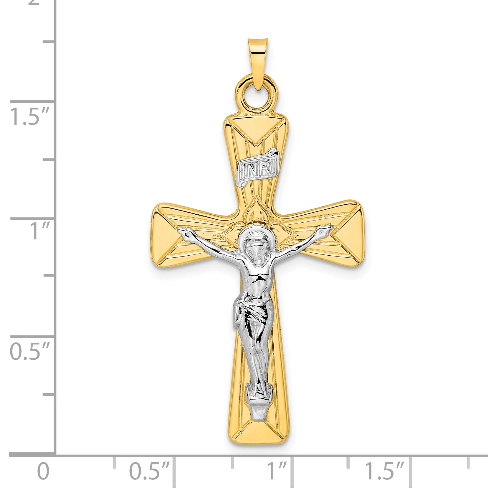 Colgante de Crucifijo INRI Sólido Pulido en Oro de 14k Bicolor - Image 3