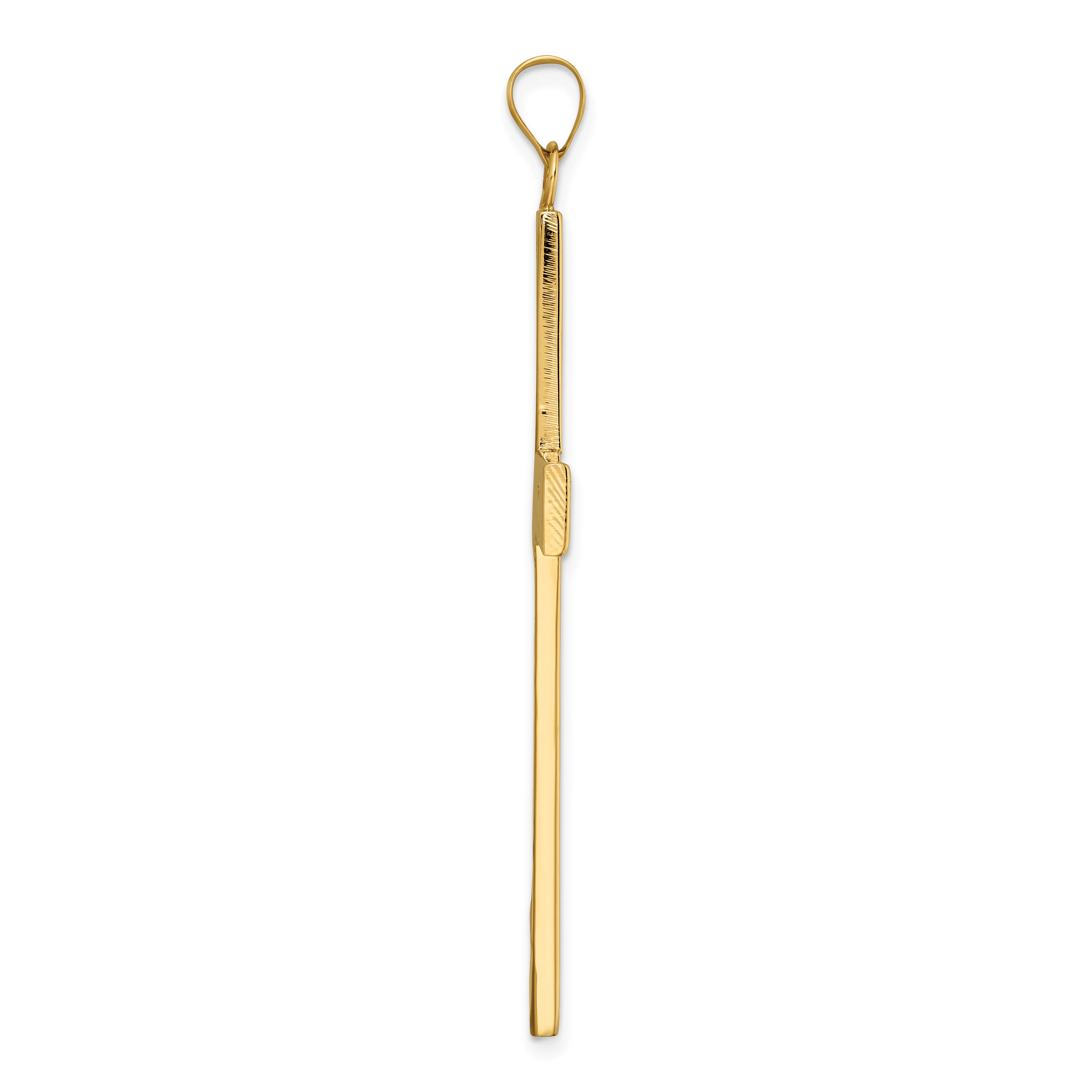 Colgante de Cruz Sólida con Diseño de Líneas en Oro Amarillo de 14k Pulido - Image 2