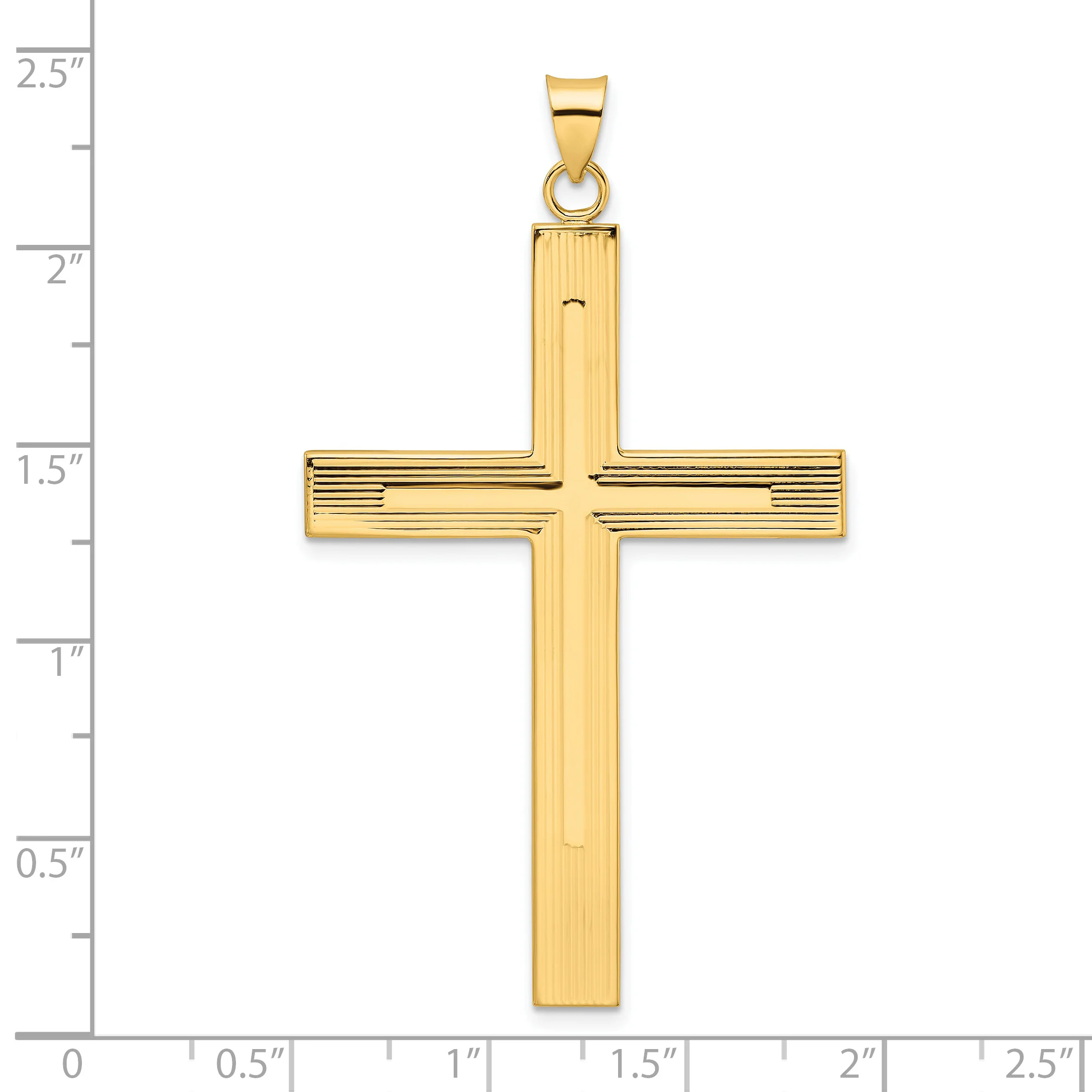 Colgante de Cruz Sólida con Diseño de Líneas en Oro Amarillo de 14k Pulido - Image 3