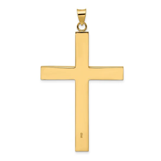 Colgante de Cruz Sólida con Diseño de Líneas en Oro Amarillo de 14k Pulido - Image 4