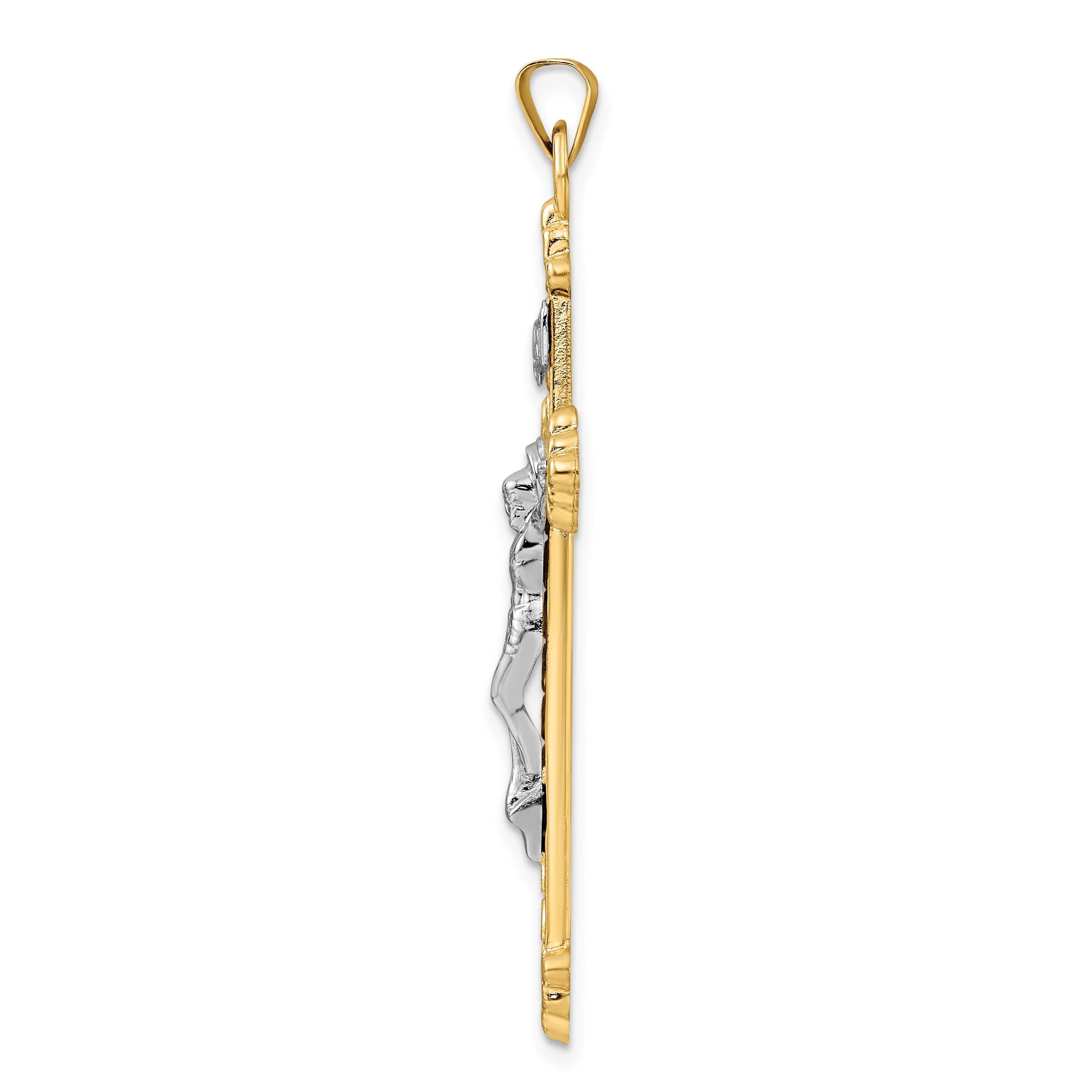 Colgante de Crucifijo Budded INRI Hueco Bicolor Pulido en Oro de 14k - Image 2
