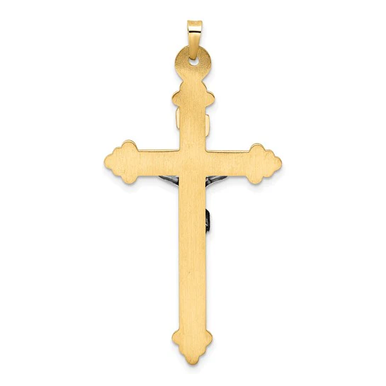 Colgante de Crucifijo Budded INRI Hueco Bicolor Pulido en Oro de 14k - Image 4