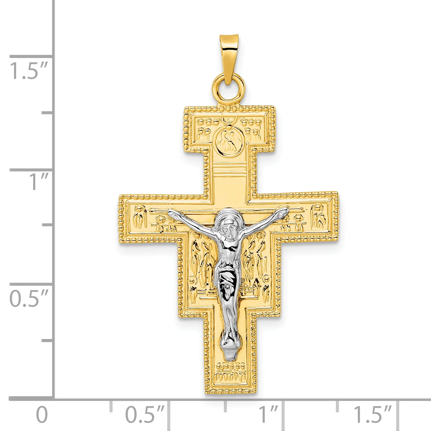 Colgante de Cruz Sólida Elegante Bicolor Pulido en Oro de 14k - Image 3
