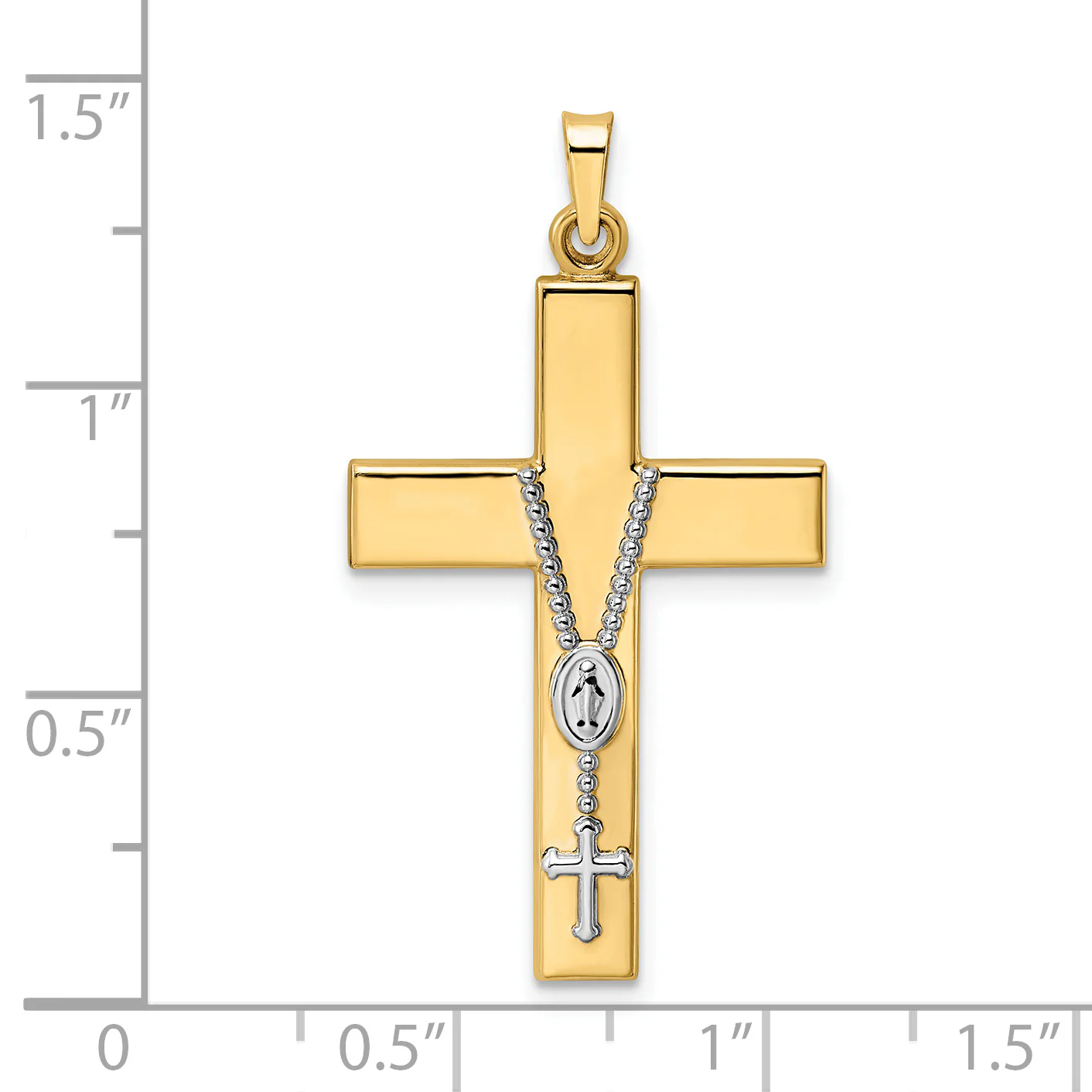 Colgante de Cruz de Rosario Hueco Bicolor Pulido en Oro de 14k - Image 3