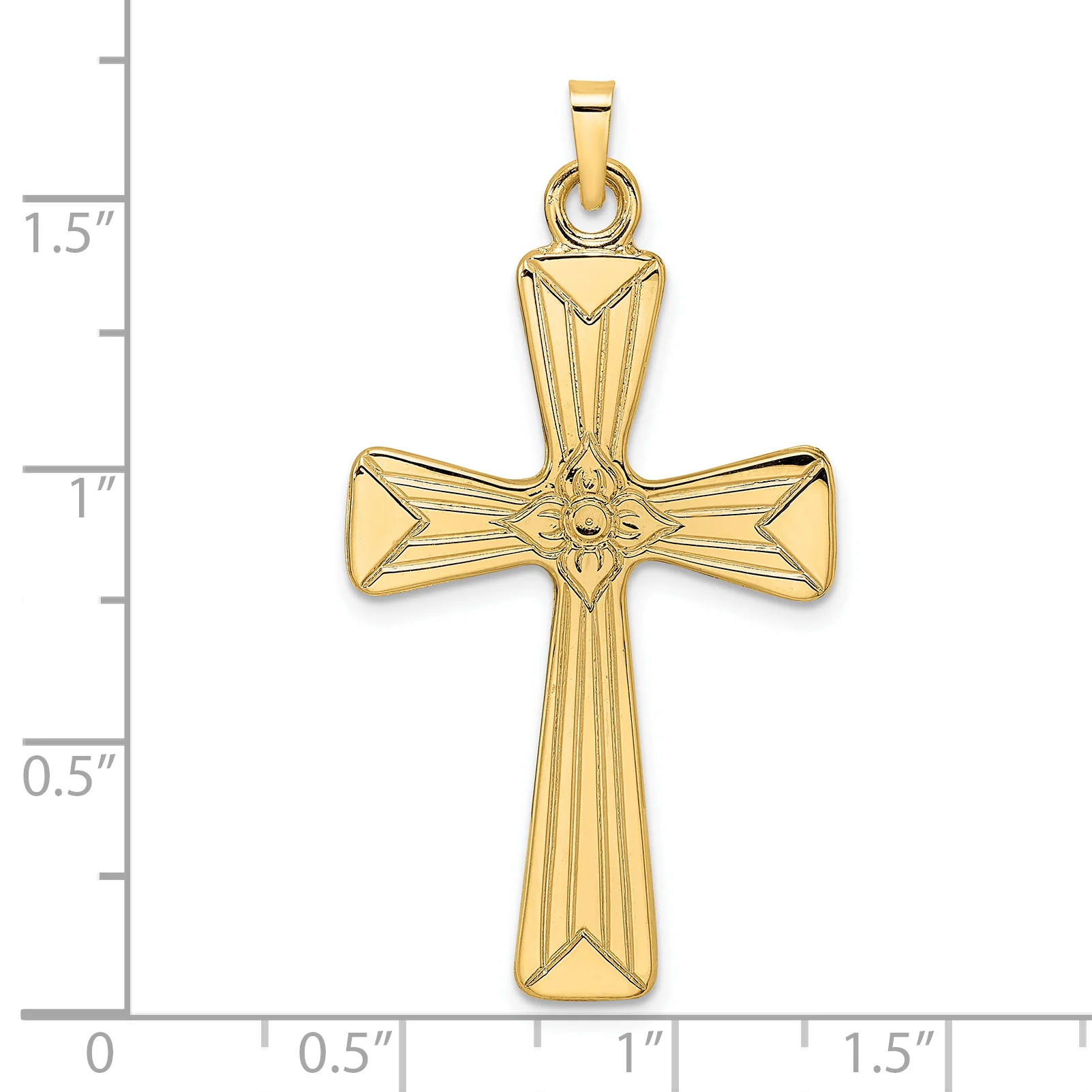Dije Cruz Sólida con Flor Central en Oro de 14k Pulido - Image 3
