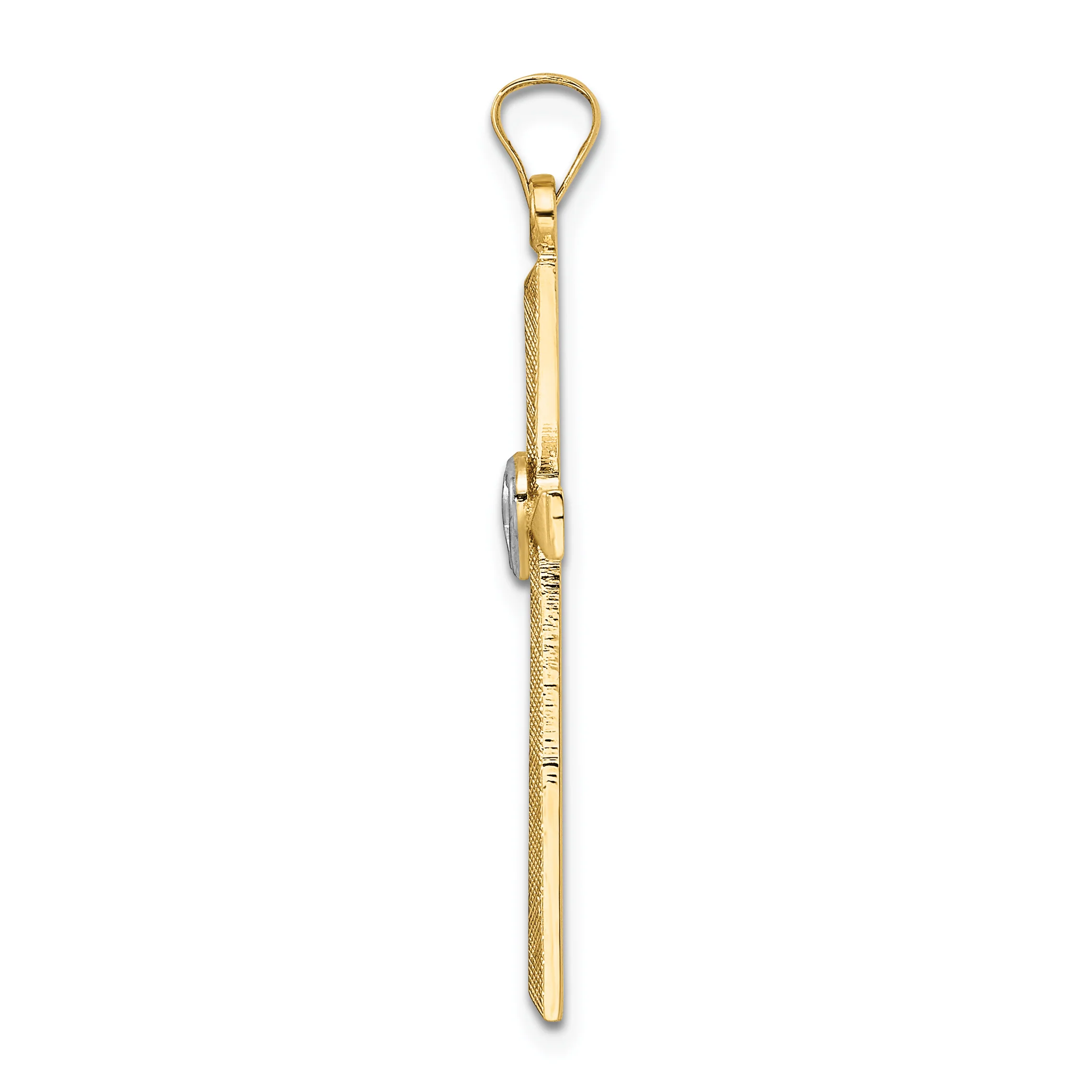Dije Cruz con Corazones Dobles Sólida en Oro de 14k Bicolor - Image 2