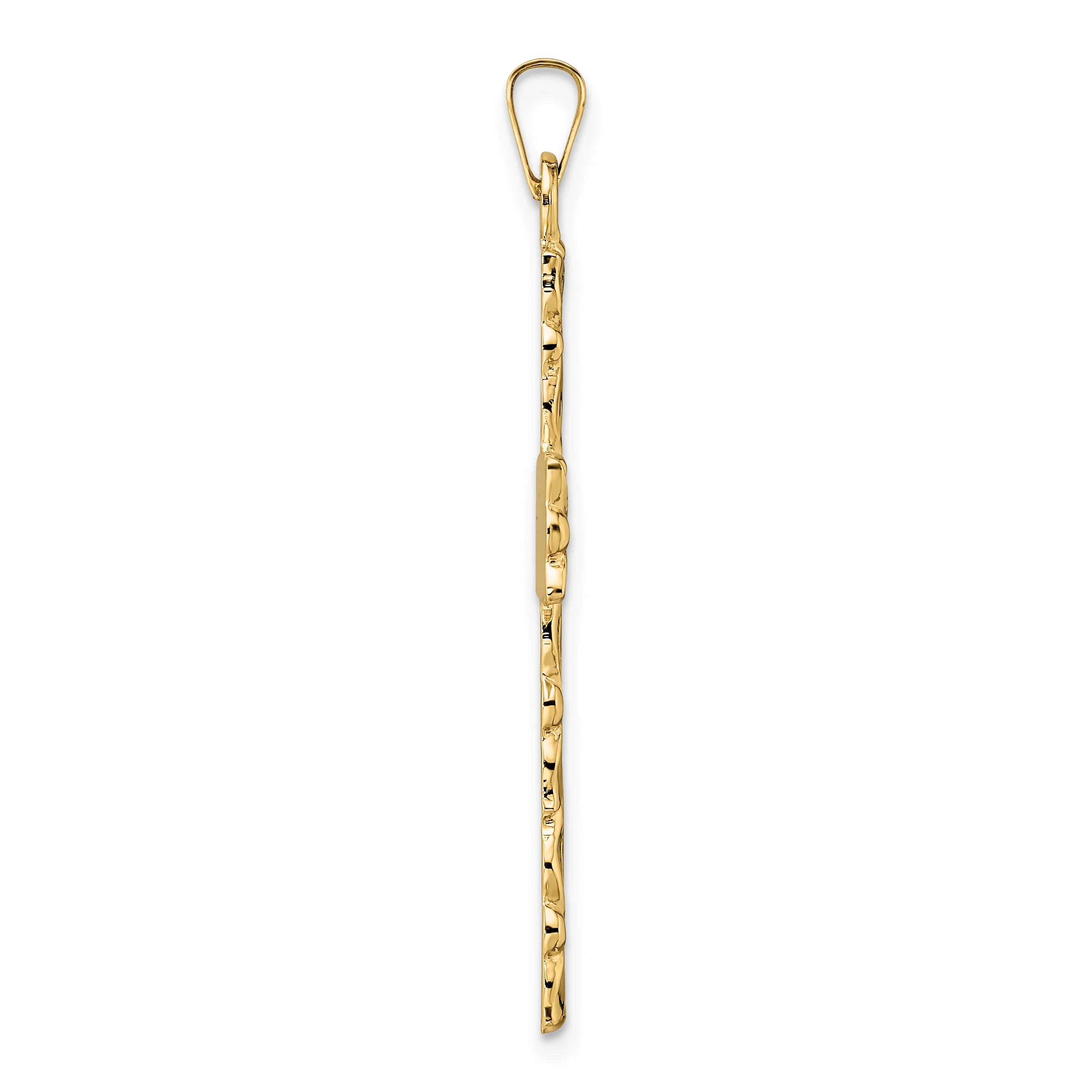 Dije Cruz Sólida Floral Pulida y Texturizada en Oro de 14k Amarillo - Image 2