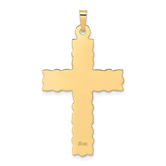 Dije Cruz Sólida Floral Pulida y Texturizada en Oro de 14k Amarillo - Image 4
