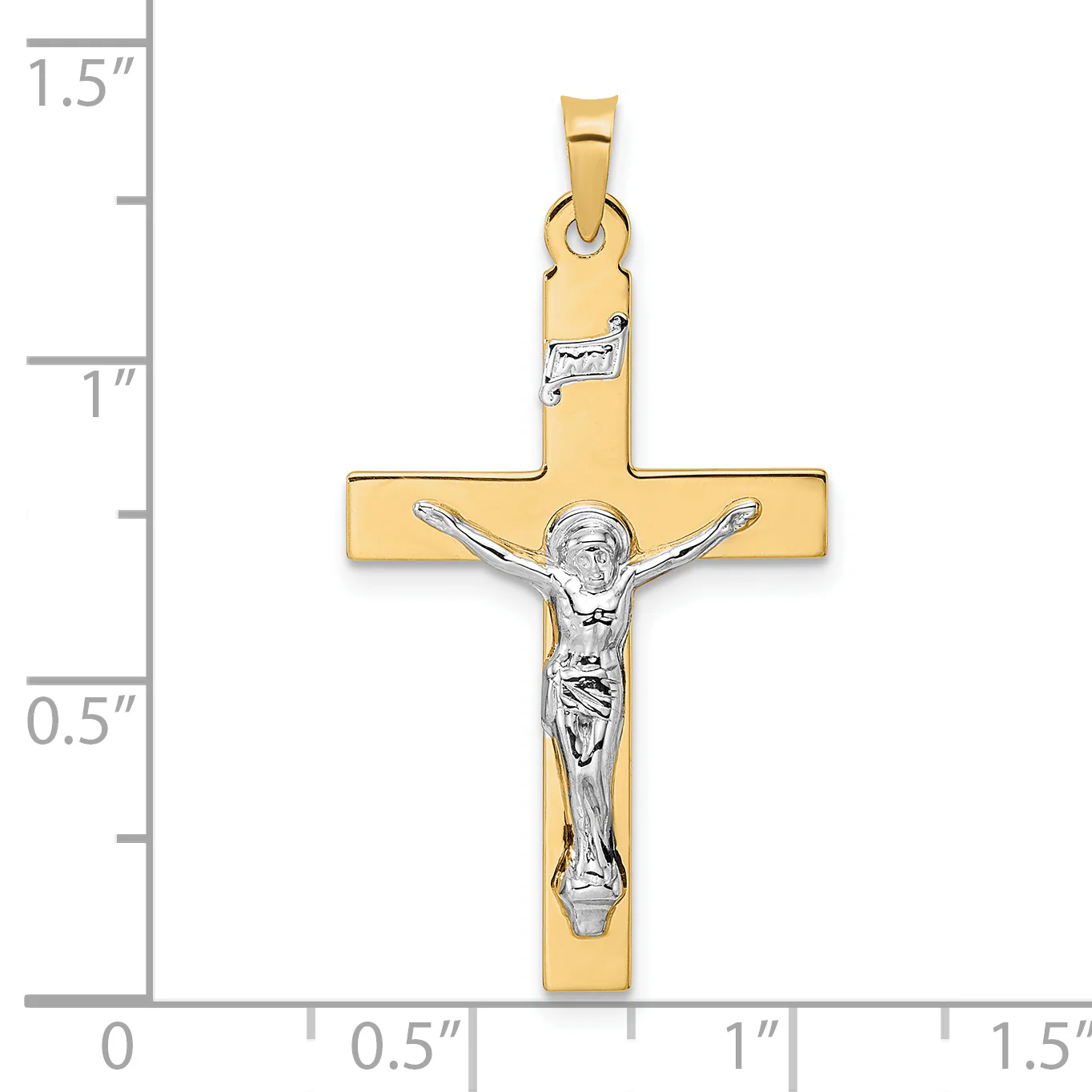 Dije Crucifijo INRI Sólido Pulido en Oro de 14k Bicolor - Image 3