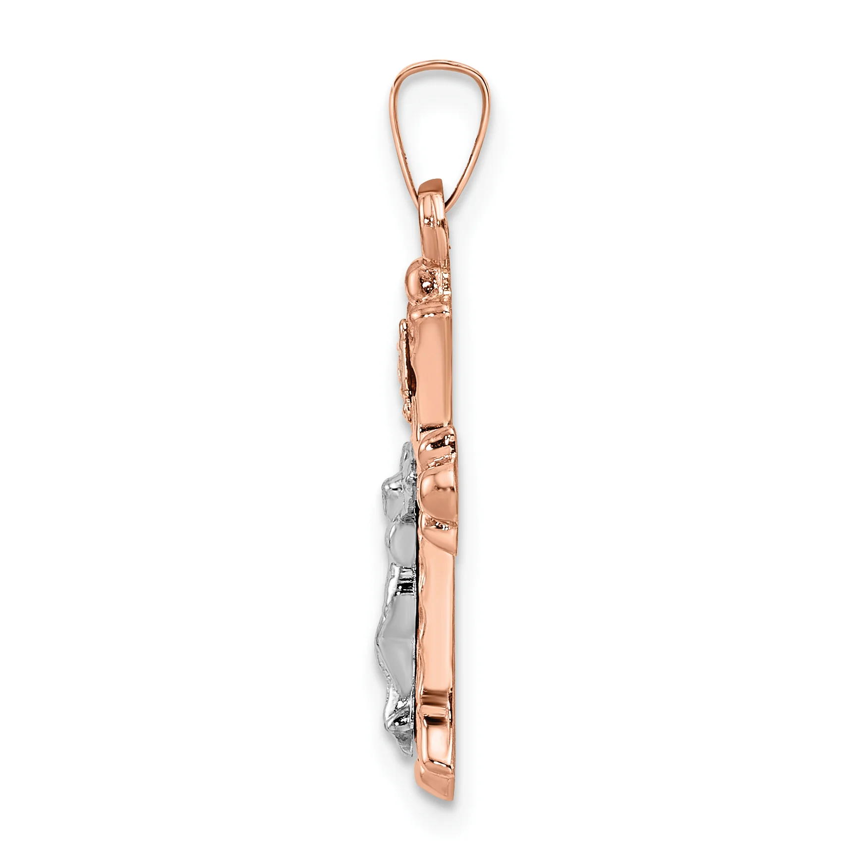 Crucifijo INRI en Oro Rosa y Blanco de 14k con Flor de Lis - Image 2