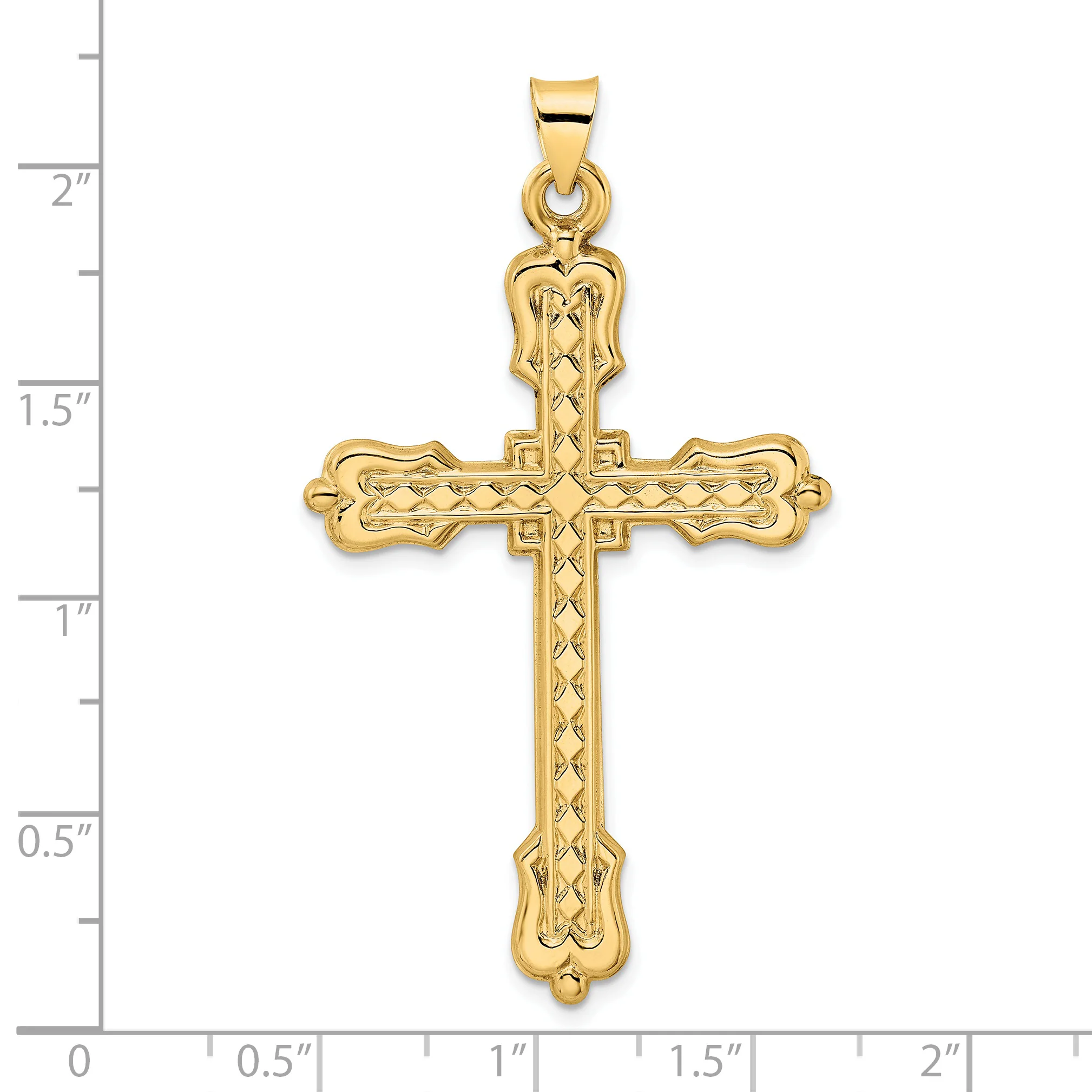 Colgante de Cruz Hueca con Patrón de Diamante en Oro Amarillo de 14k Pulido - Image 3