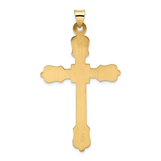 Colgante de Cruz Hueca con Patrón de Diamante en Oro Amarillo de 14k Pulido - Image 4