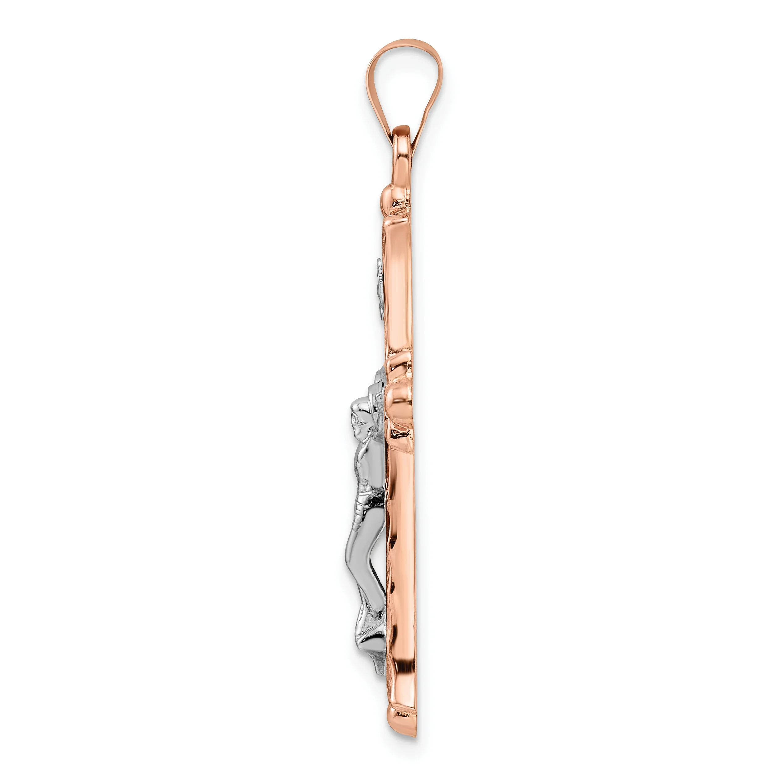 Crucifijo Hueco Fleur de Lis INRI en Oro Rosa y Blanco de 14k - Image 2