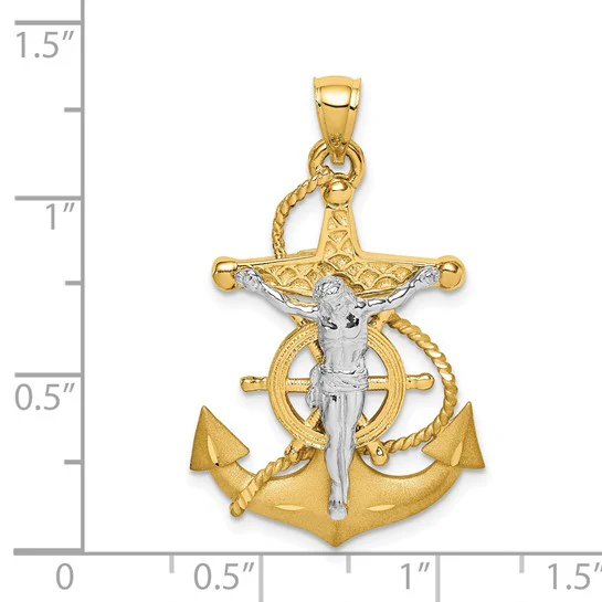 Colgante Cruz Mariner D/C Pulido/Satinado en Oro Bicolor de 14k - Image 4