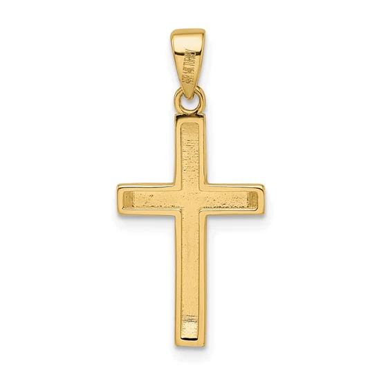 Colgante de Cruz Latina Pequeña Bevelada en Oro 14k Satinado/Pulido - Image 4