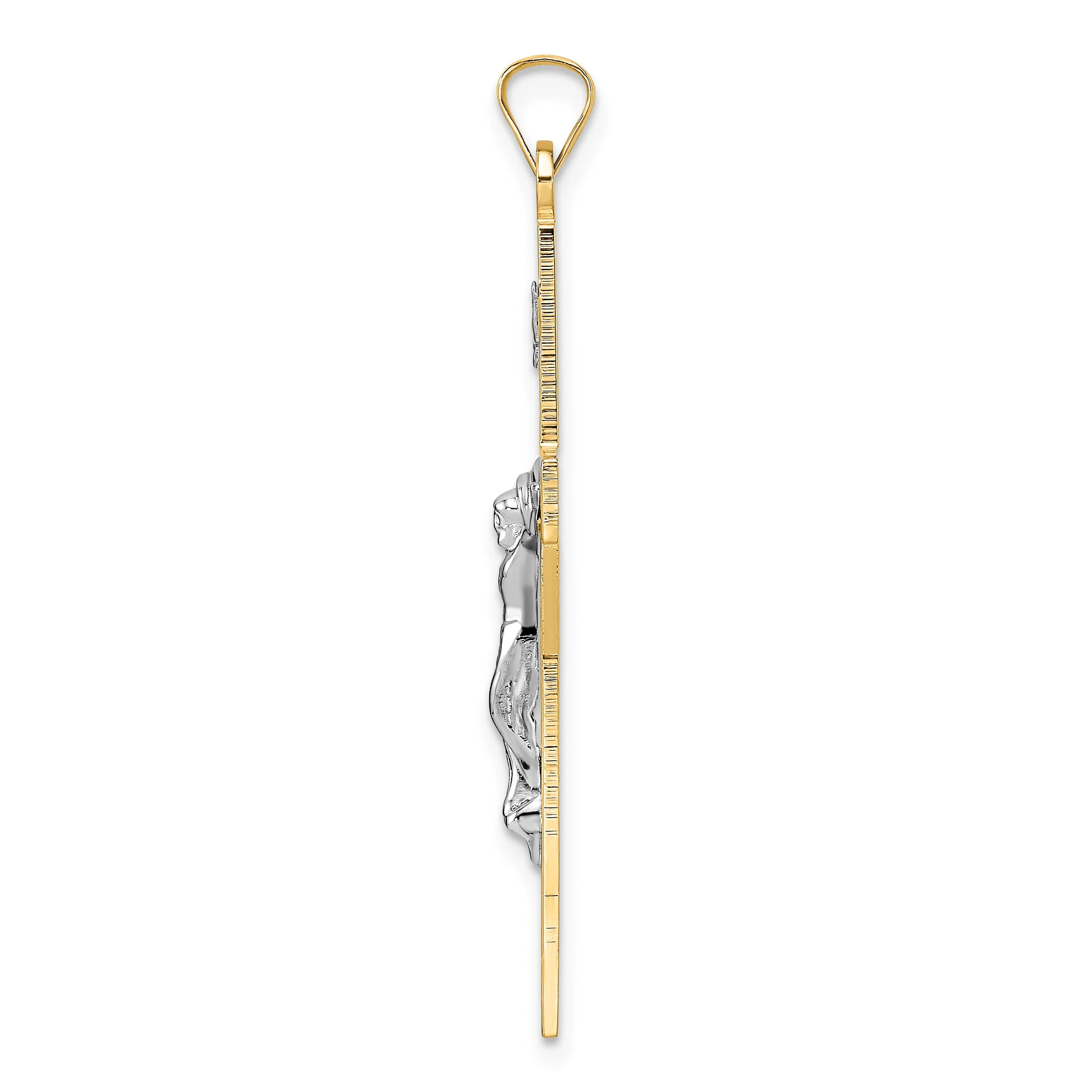 Colgante Crucifijo INRI Sólido Pulido de Oro 14K Bicolor - Image 2