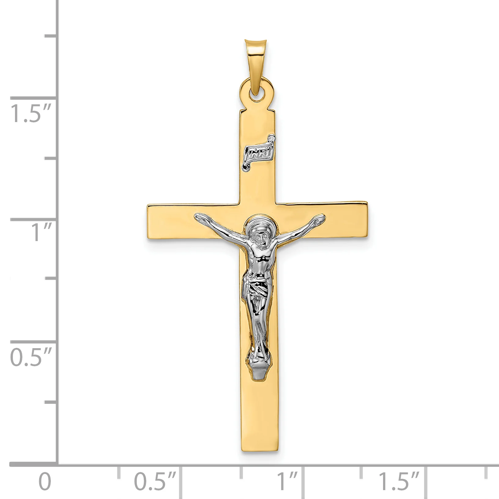 Colgante Crucifijo INRI Sólido Pulido de Oro 14K Bicolor - Image 3