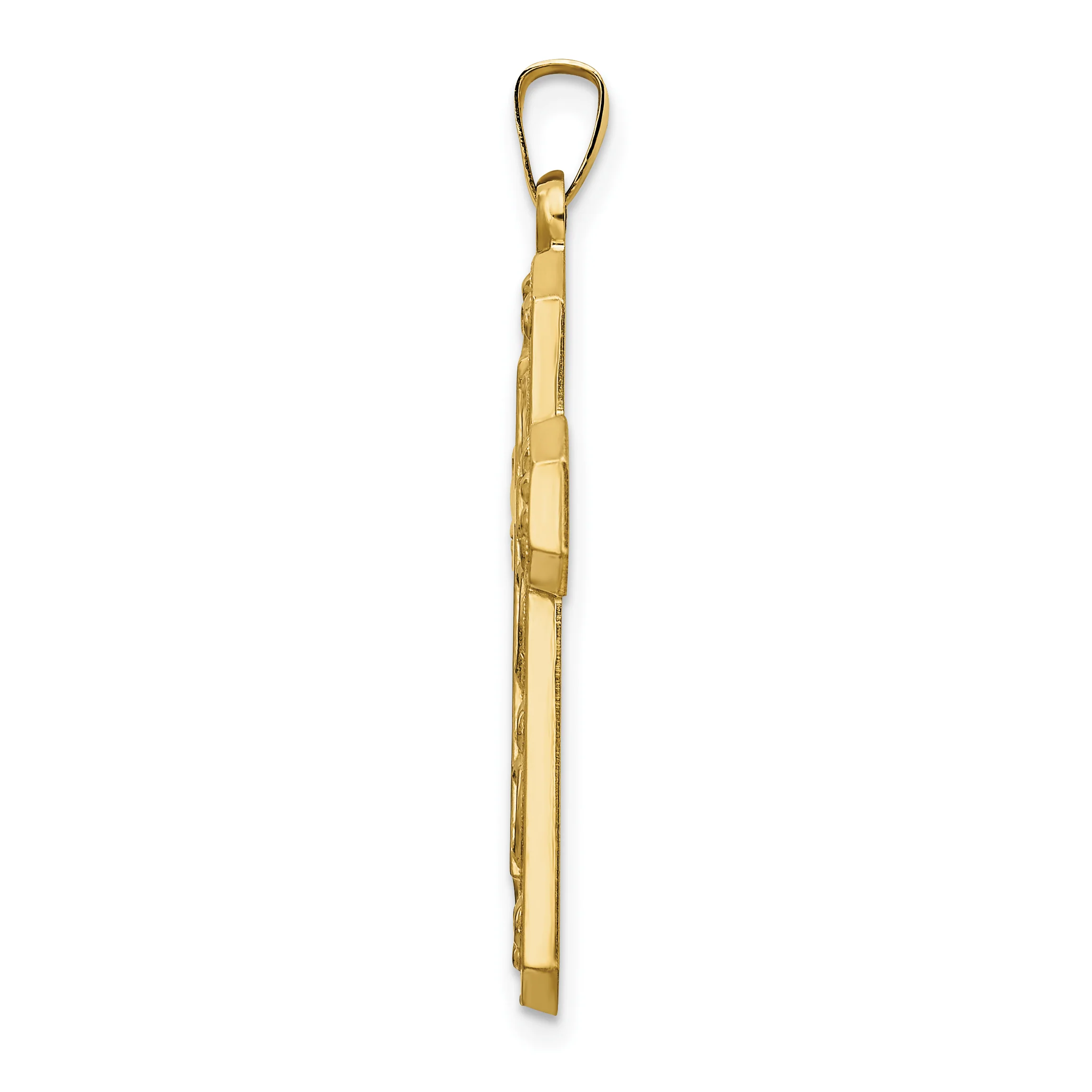 Colgante Doble Cruz con Diseño de Pergamino en Oro 14K - Image 2