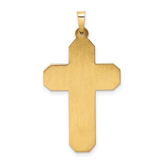 Colgante Doble Cruz con Diseño de Pergamino en Oro 14K - Image 4