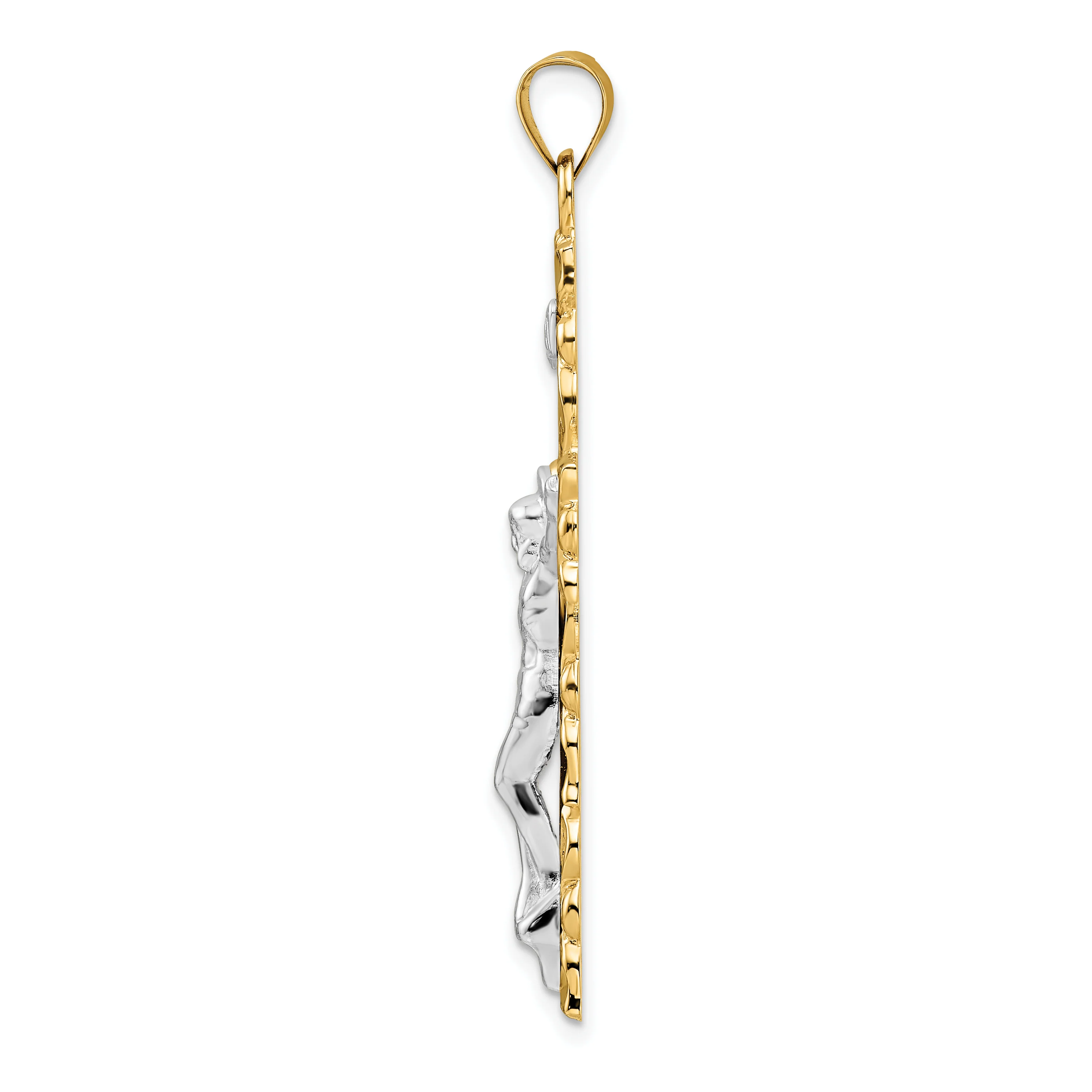 Colgante Crucifijo INRI Pulido Sólido en Oro 14K Bicolor - Image 2