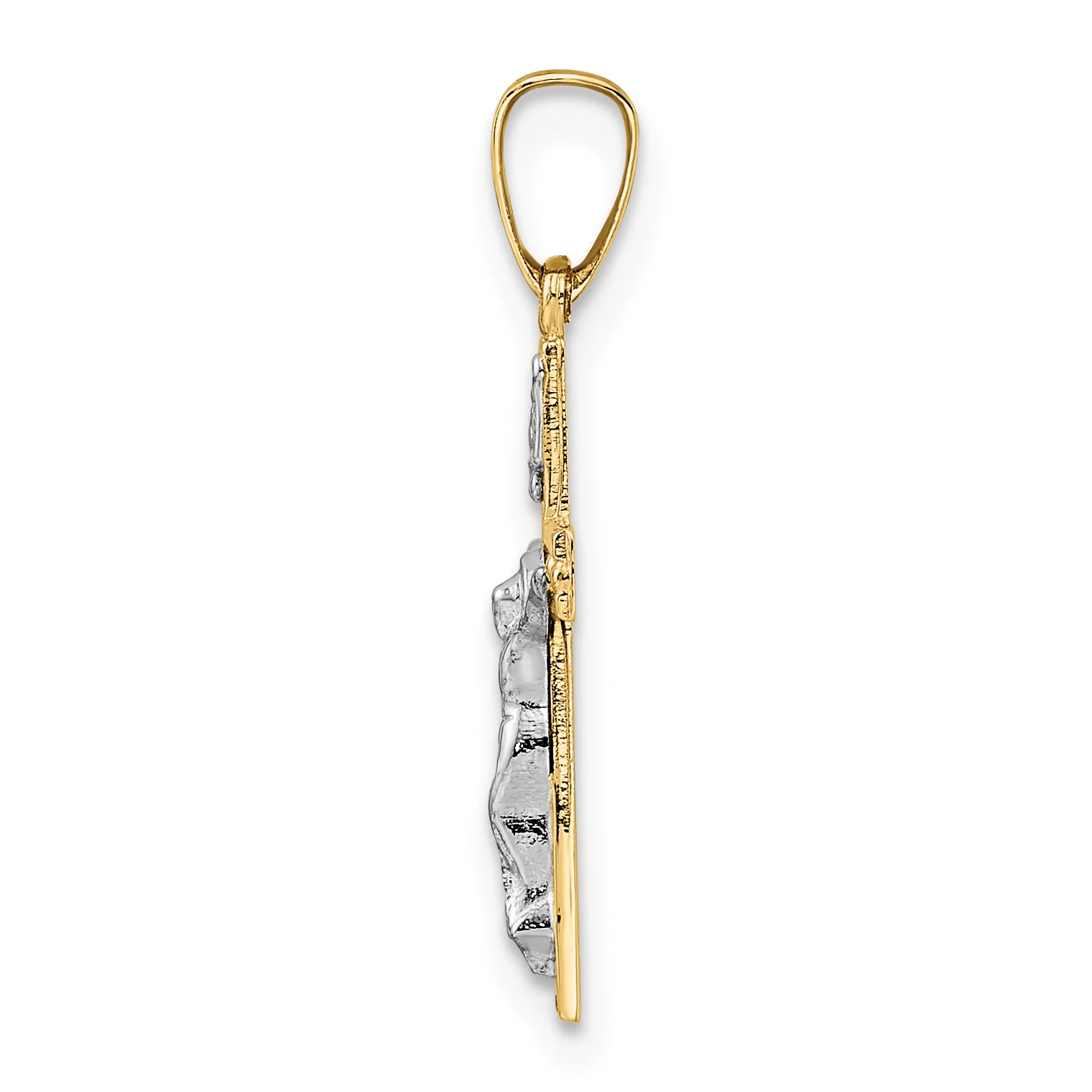 Colgante Crucifijo INRI 14k Dos Tonos Pulido Sólido - Image 2