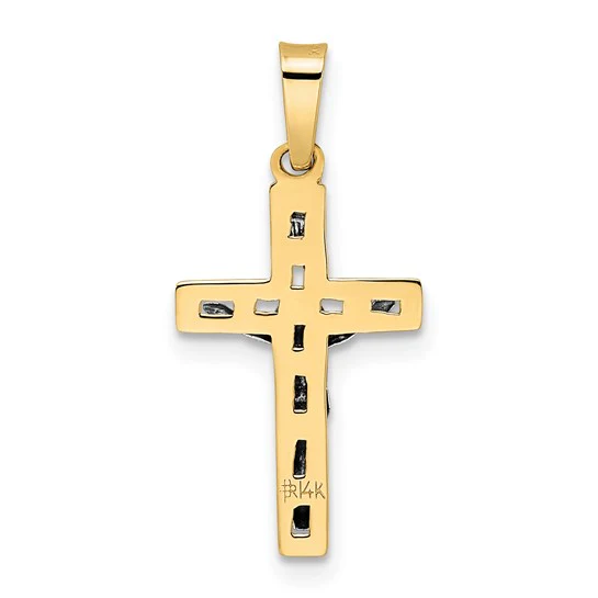 Colgante Crucifijo INRI 14k Dos Tonos Pulido Sólido - Image 4