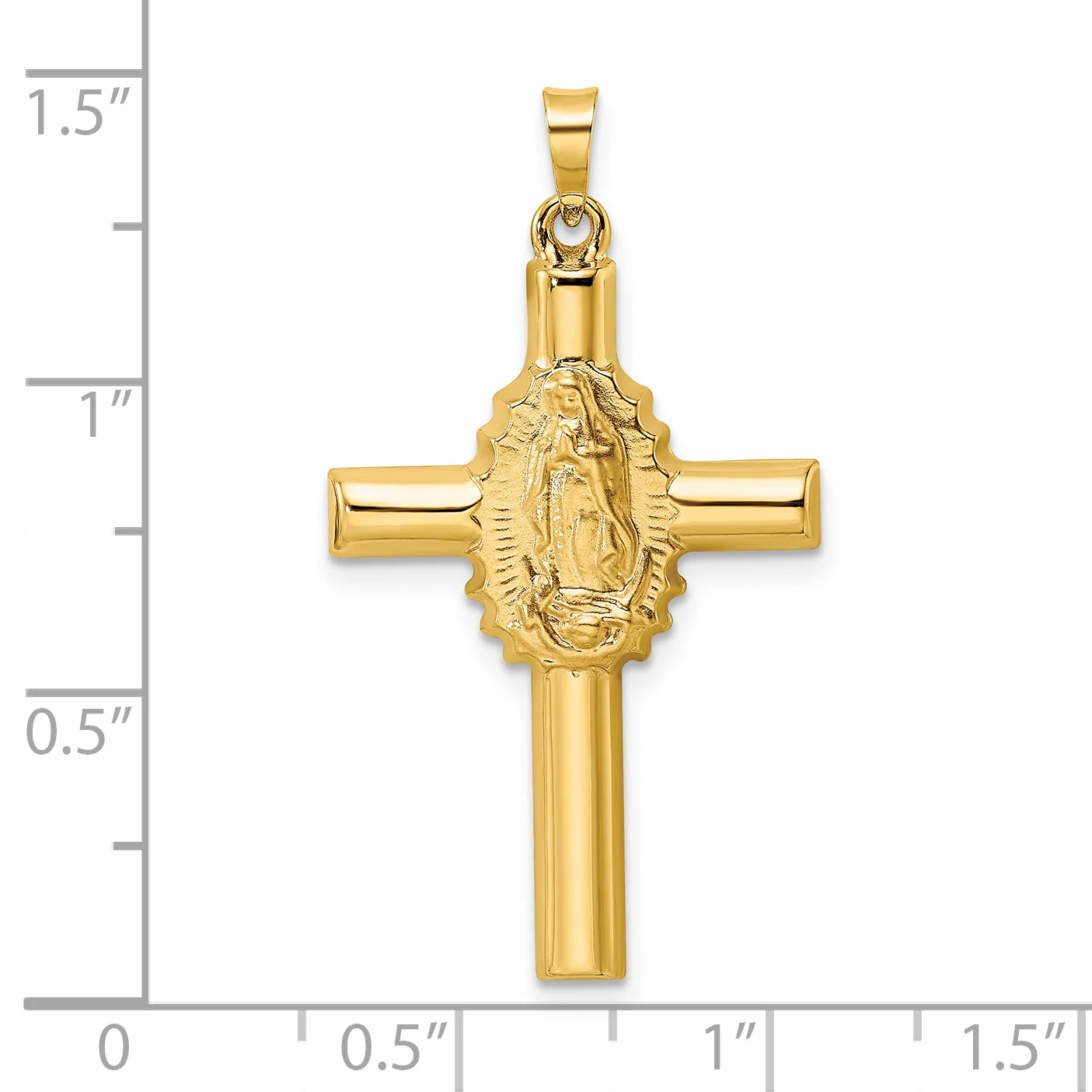 Colgante de Cruz Hueca en Oro Amarillo de 14K con Acabado Pulido y Satinado - Image 3